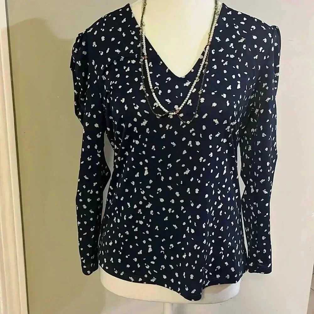 [M]Eclair Blue LS Blouse with polkadot pattern and cinched  sleeves